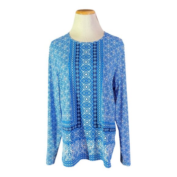 Lands' End Size XL Blue Print Rashguard Top Thin Stretchy - Picture 1 of 11